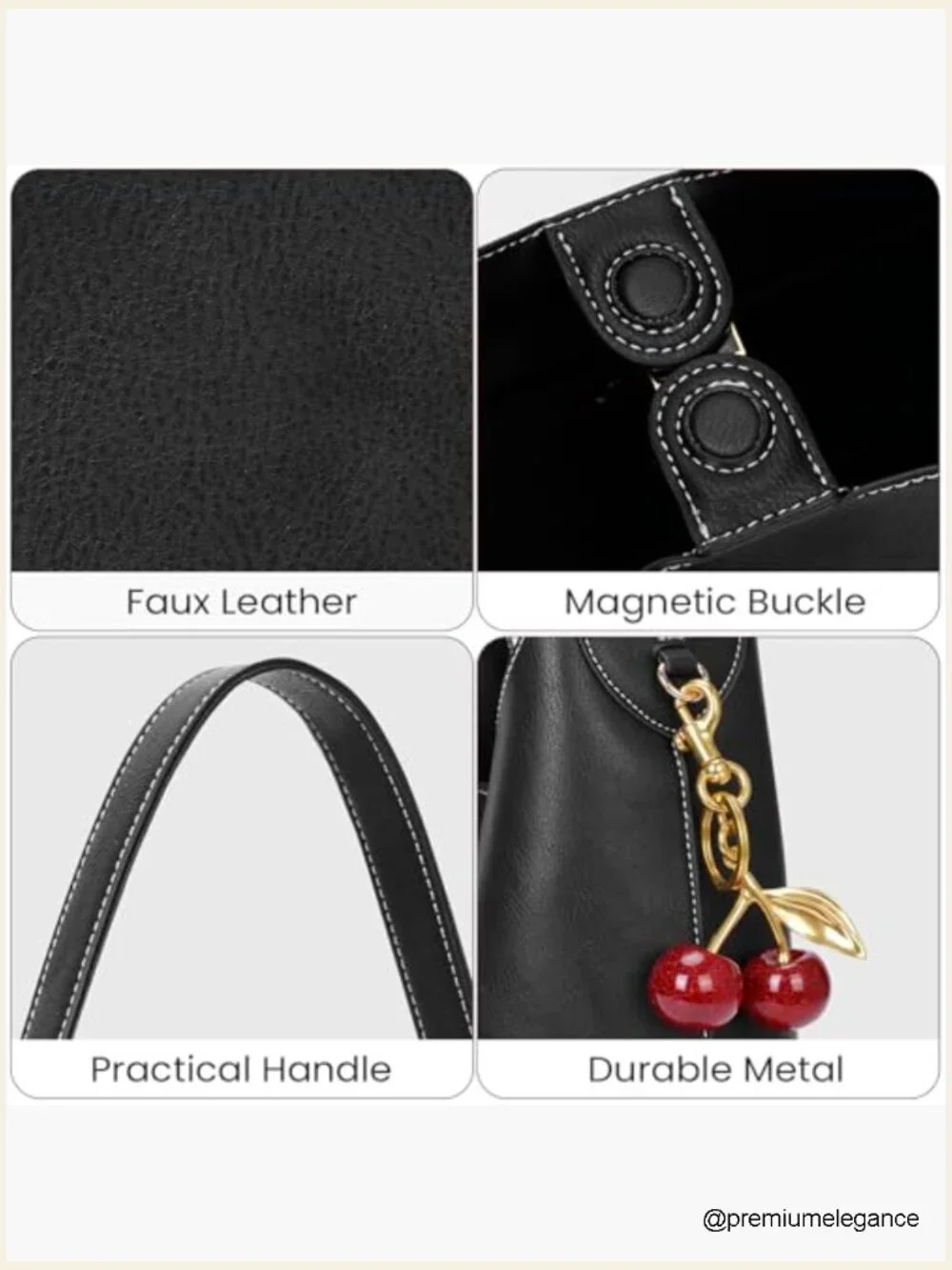 Faux Suede Hobo Bag with Cherry Charm Vegan Leather Shoulder Tote Slouchy